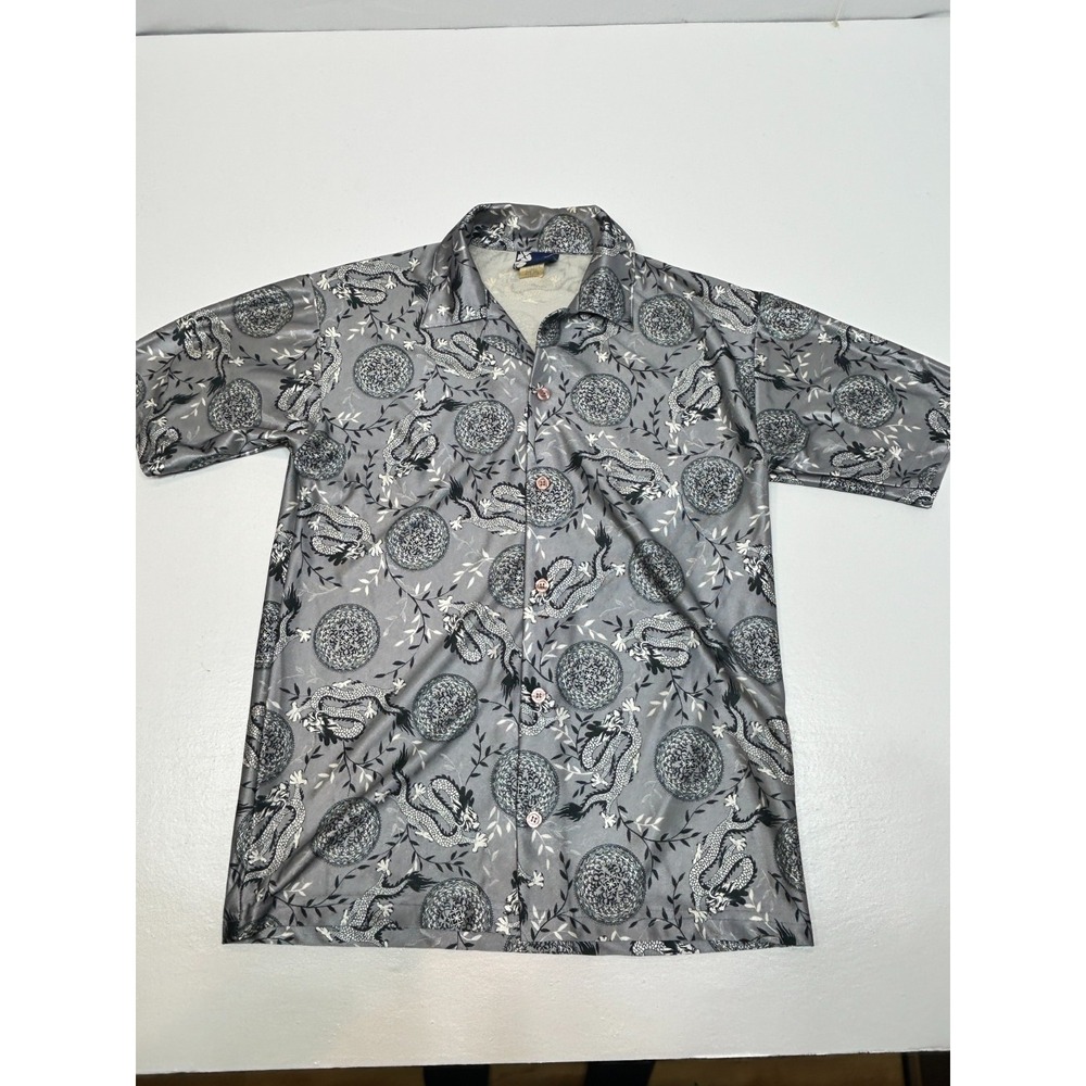 Vintage‎ Bullhead Island Series Hawaiian Shirt Metallic Dragon Oriental Y2K M